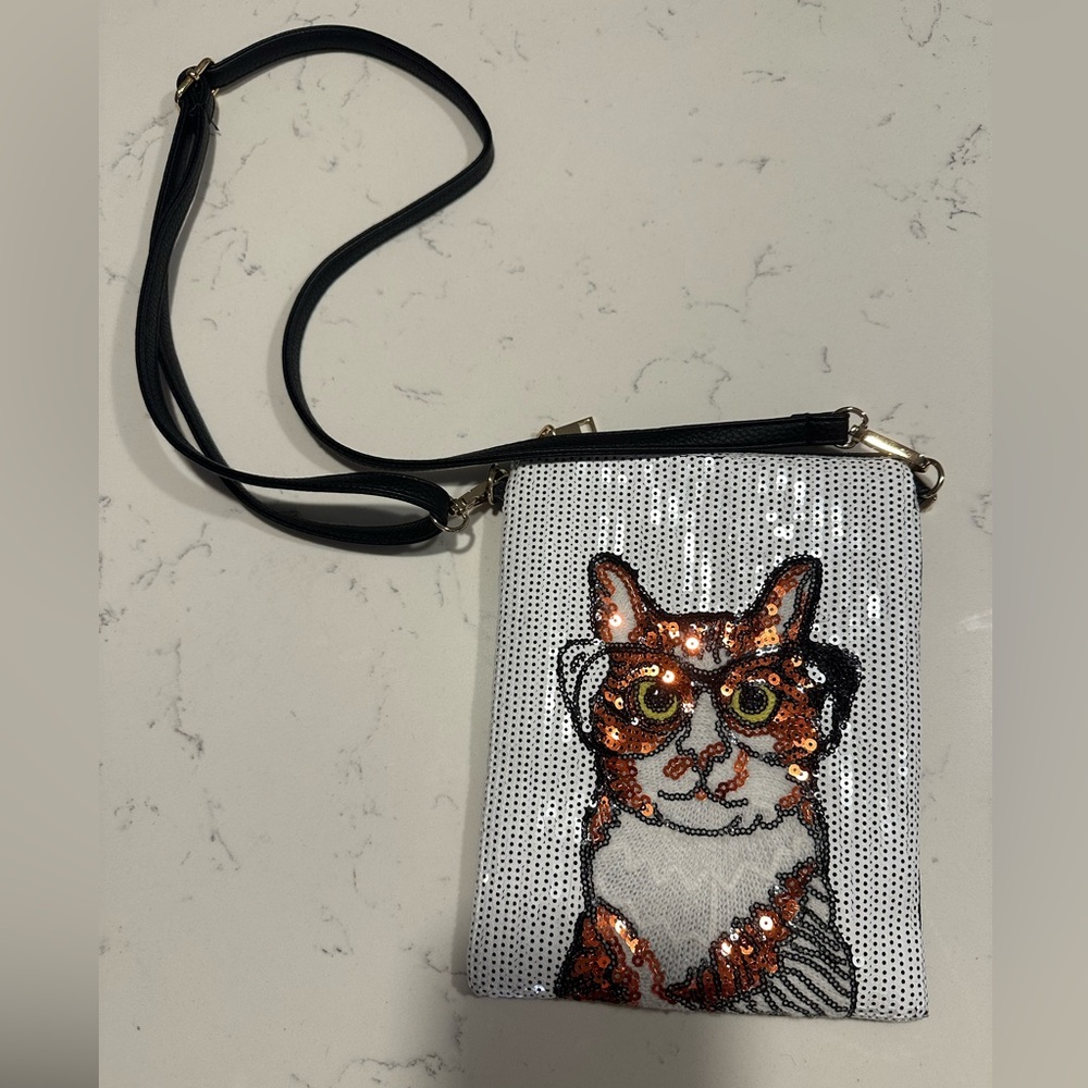 Cat sequin crossbody bag